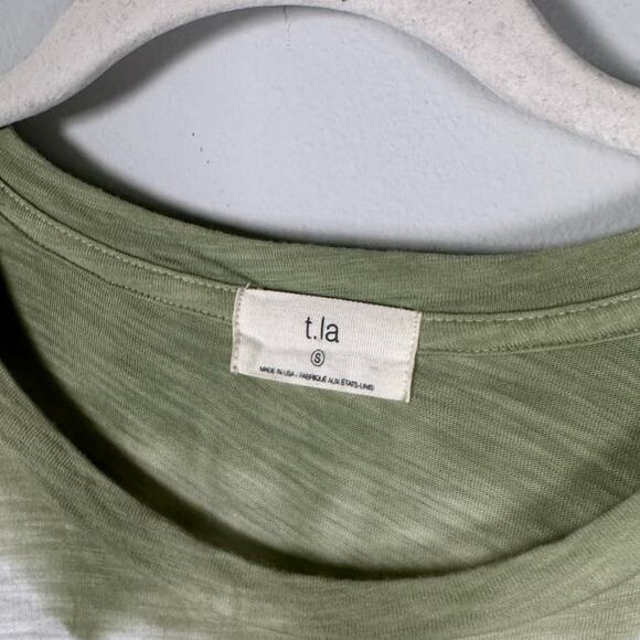 T. LA Green & White Tie Die Cotton Blend Flutter Sleeve Tee Shirt Women's Small - Picture 7 of 7